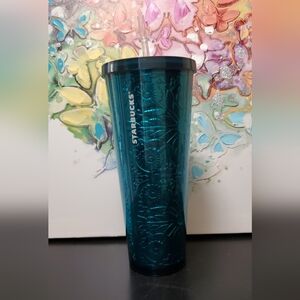 Starbucks rare 2017 Teal embossed foil Floral venti Tumbler with Straw